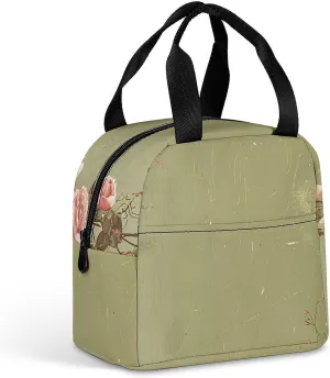 Insulated Lunch Box Vintage Scrapbook Rose Lunch Bag for Women Men Insulated Lunch Bags for Work Picnic Travel