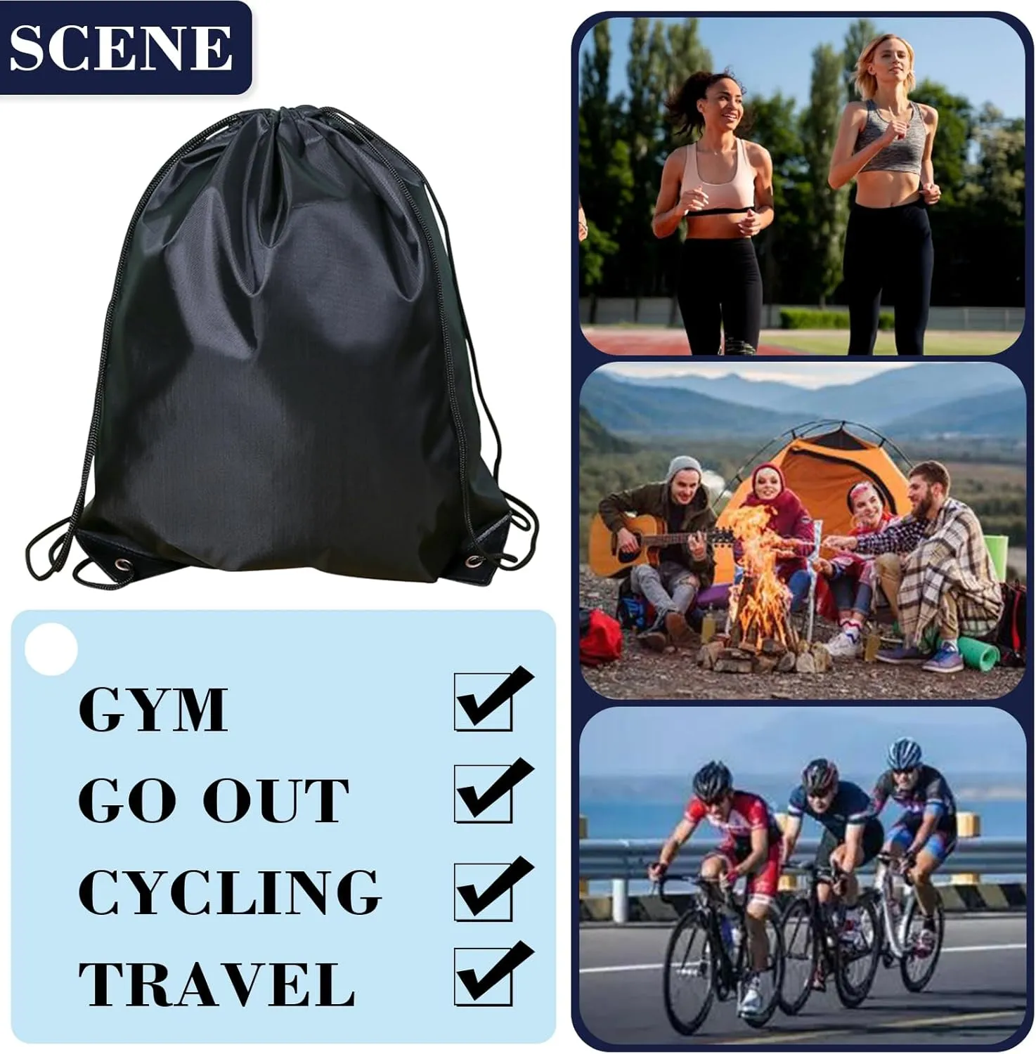 INVODA Drawstring Backpack Bulk String Backpack Drawstring Bags Sport Gym Cinch Bag Sackpack for Women Men (Black 12PCS)