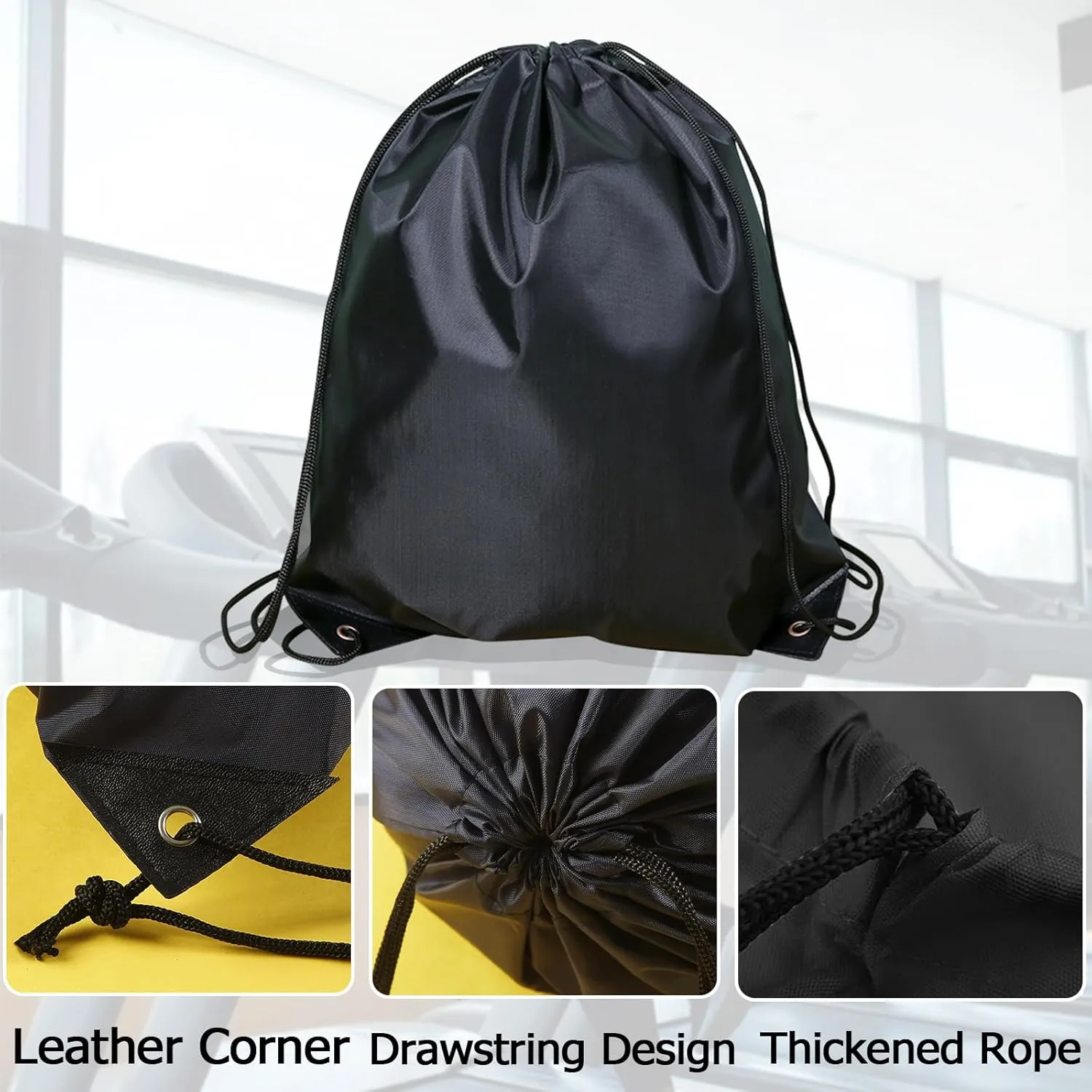 INVODA Drawstring Backpack Bulk String Backpack Drawstring Bags Sport Gym Cinch Bag Sackpack for Women Men (Black 12PCS)