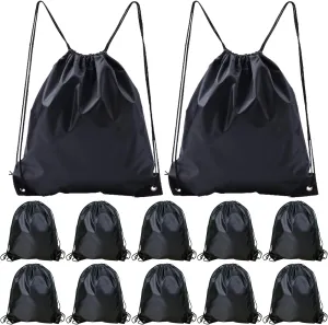 INVODA Drawstring Backpack Bulk String Backpack Drawstring Bags Sport Gym Cinch Bag Sackpack for Women Men (Black 12PCS)