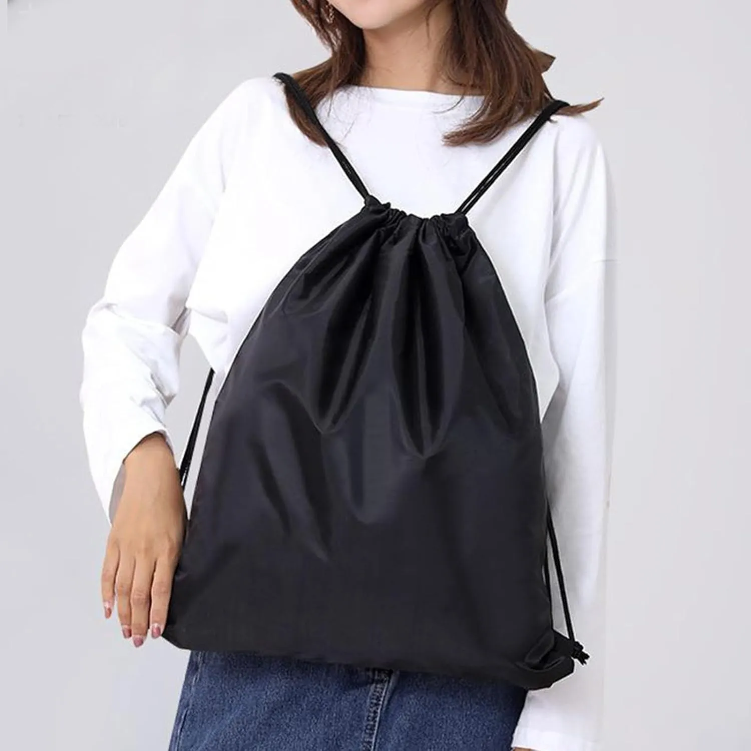INVODA Drawstring Backpack Bulk String Backpack Drawstring Bags Sport Gym Cinch Bag Sackpack for Women Men (Black 12PCS)