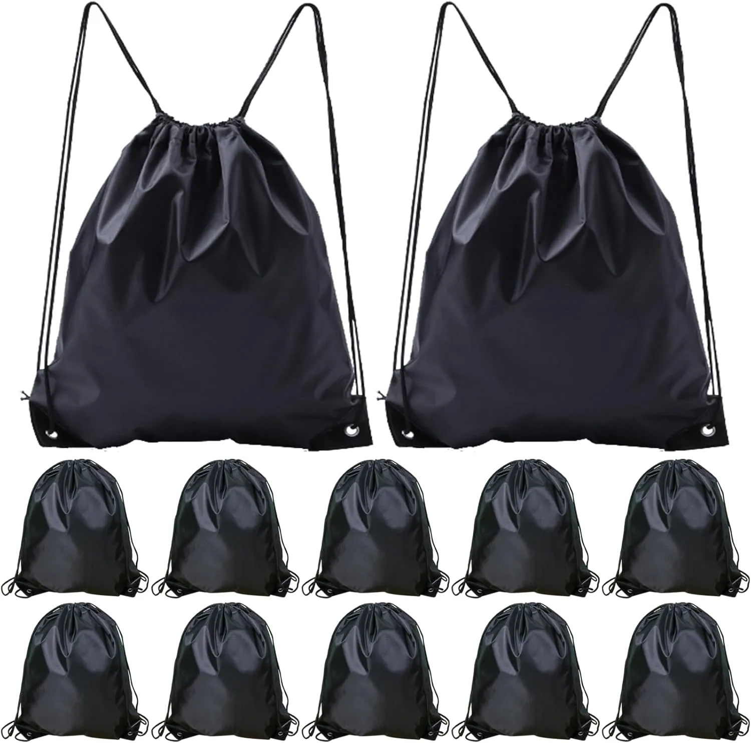 INVODA Drawstring Backpack Bulk String Backpack Drawstring Bags Sport Gym Cinch Bag Sackpack for Women Men (Black 12PCS)