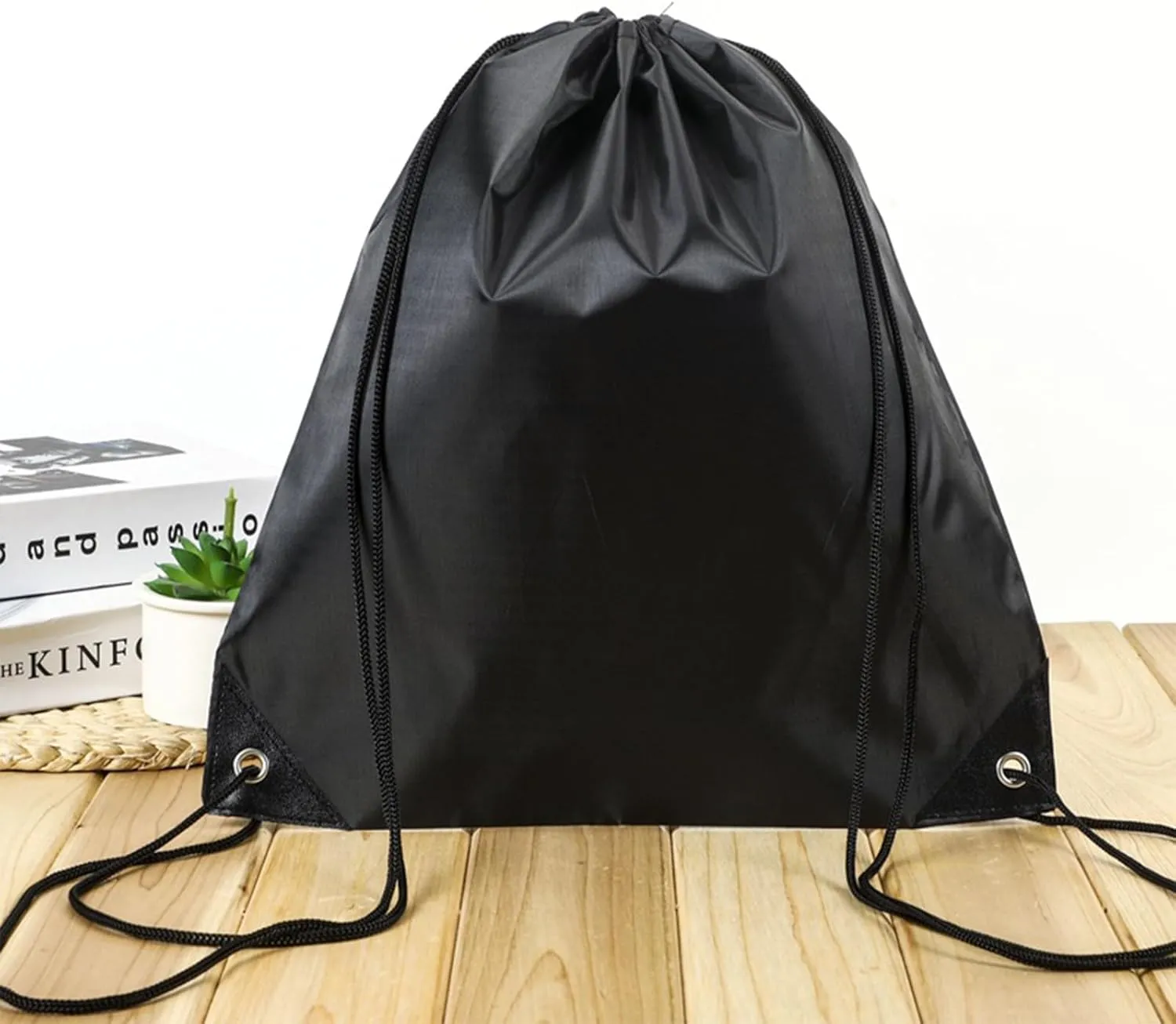 INVODA Drawstring Backpack Bulk String Backpack Drawstring Bags Sport Gym Cinch Bag Sackpack for Women Men (Black 12PCS)