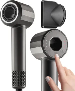Ionic Hair Dryer Premium Quality, High-Speed Professional Brushless Motor 110,000 RPM, 1600W Power, 9 ft Long Cord and Magnetic Nozzle, Lightweight Blow Dryer, Quiet Fast Drying for Women & Men (Gray)