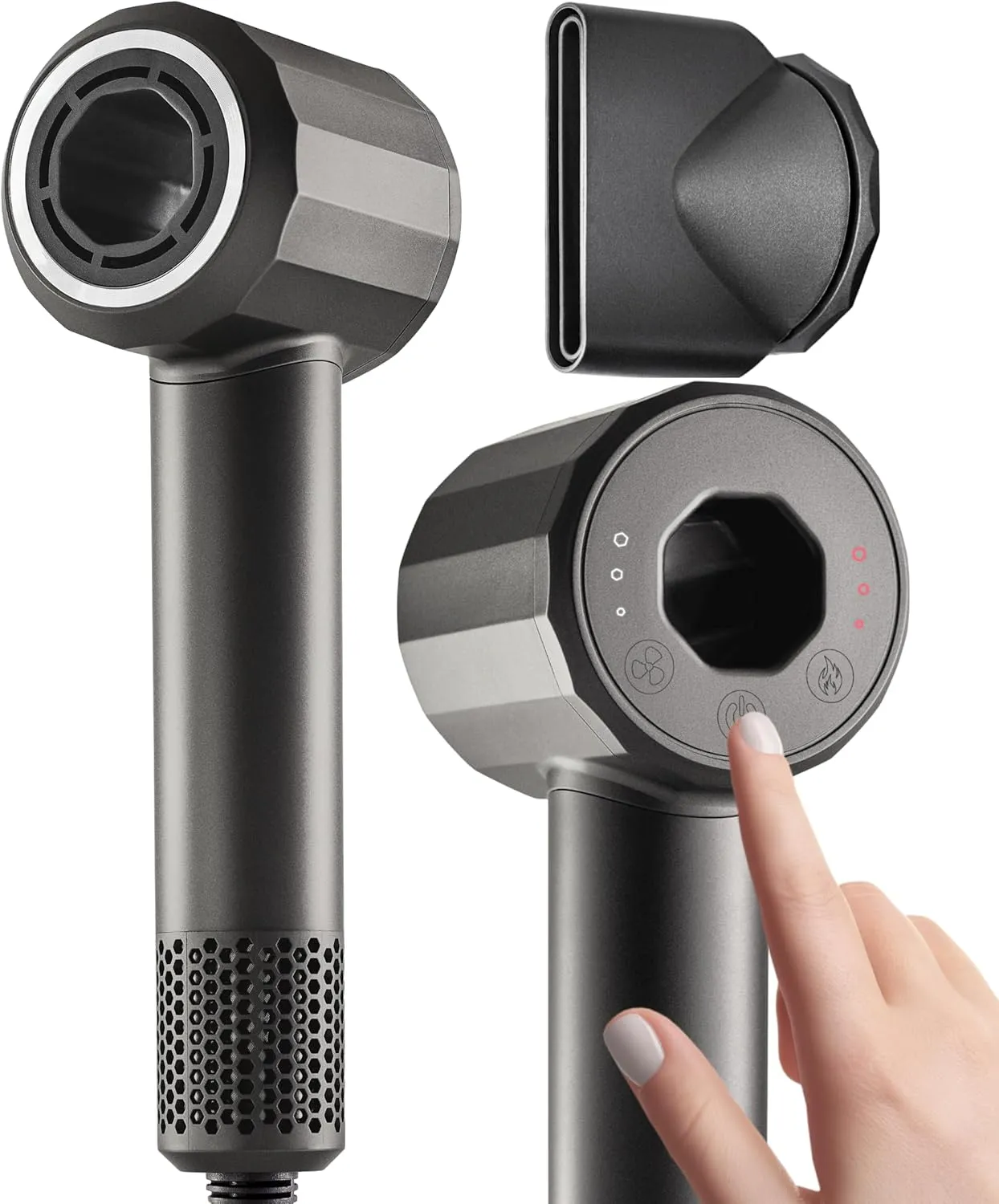Ionic Hair Dryer Premium Quality, High-Speed Professional Brushless Motor 110,000 RPM, 1600W Power, 9 ft Long Cord and Magnetic Nozzle, Lightweight Blow Dryer, Quiet Fast Drying for Women & Men (Gray)