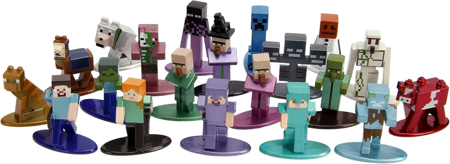 Jada Toys Minecraft 1.65" Die-cast Metal Collectible Figurine 20-Pack Wave 2, Toys for Kids and Adults, Multi (30770)