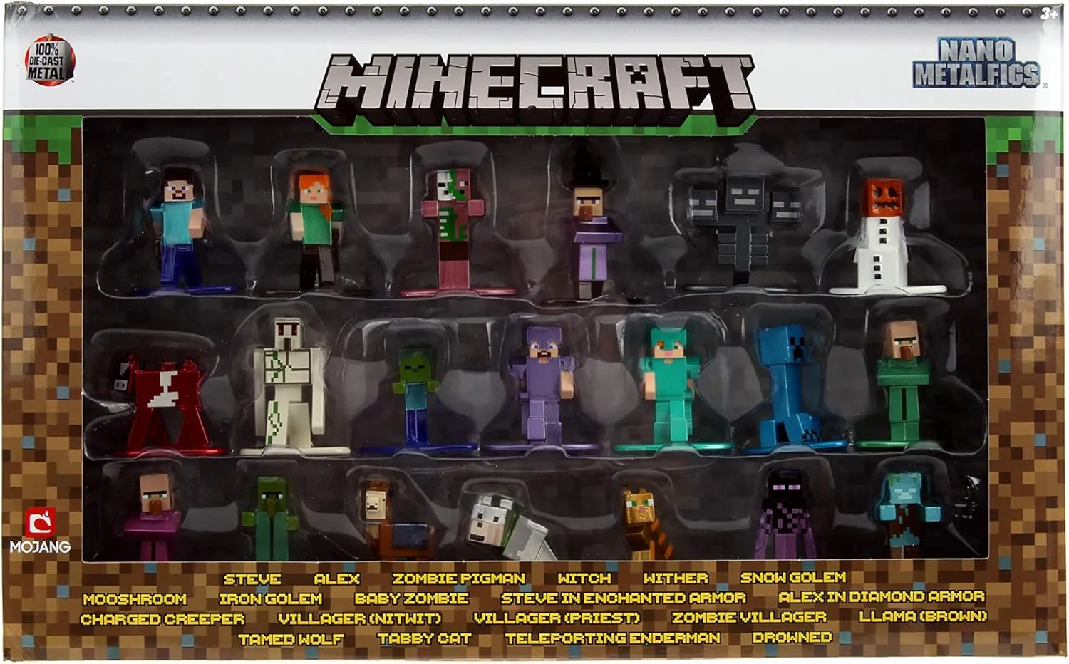 Jada Toys Minecraft 1.65" Die-cast Metal Collectible Figurine 20-Pack Wave 2, Toys for Kids and Adults, Multi (30770)