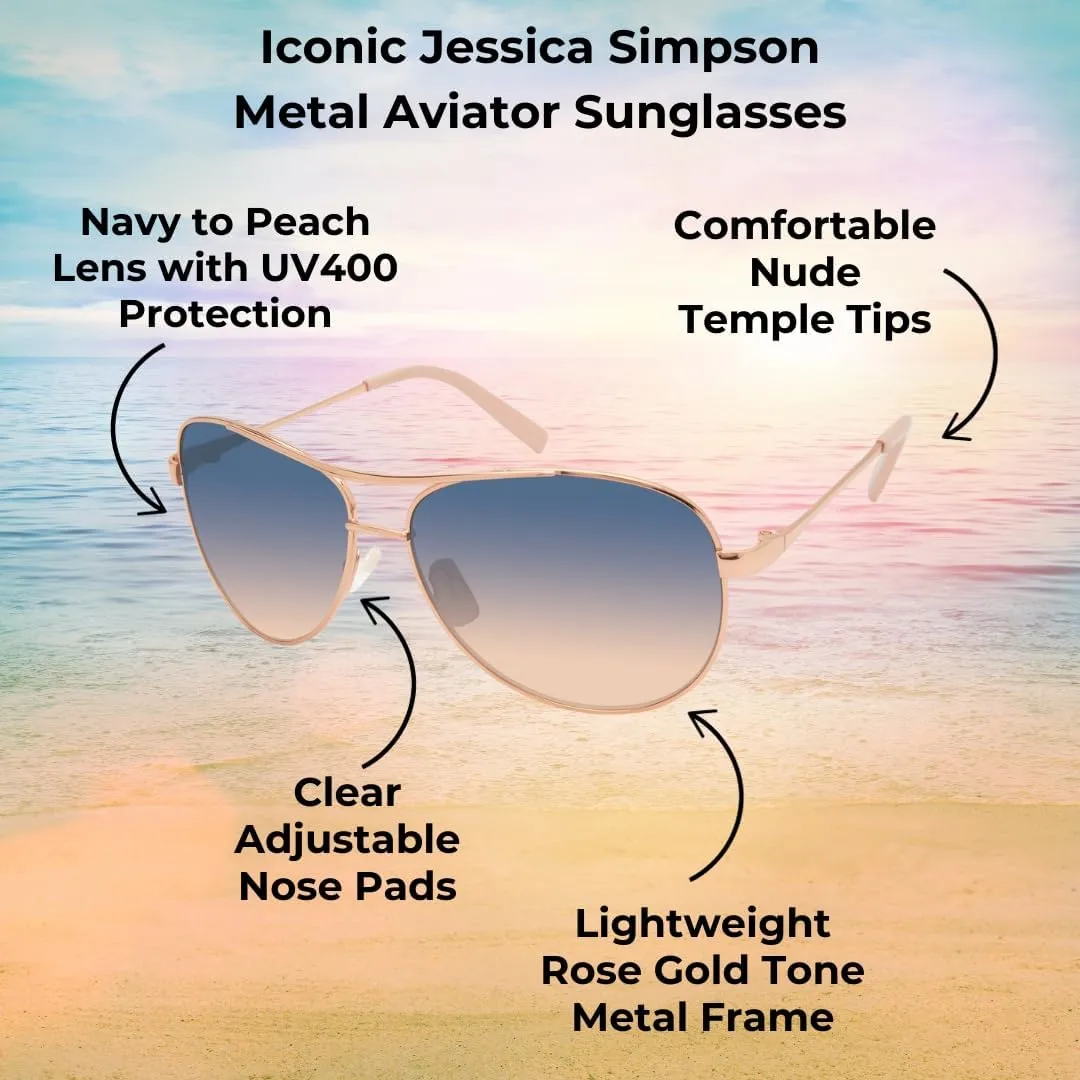 Jessica Simpson Women's J106 Iconic Metal Aviator Pilot Sunglasses with UV400 Protection