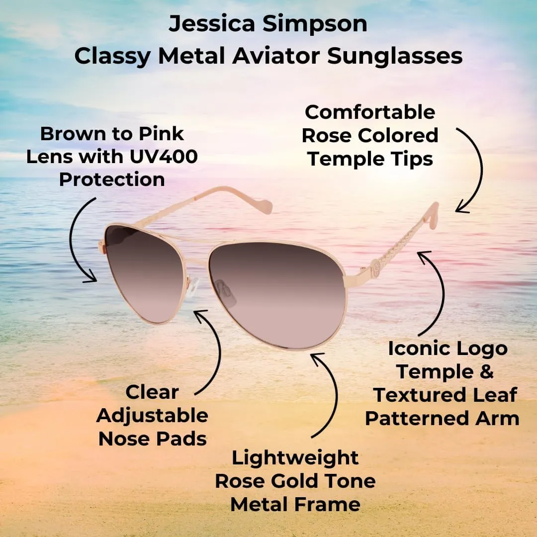 Jessica Simpson Women's J5702 Elegant Metal Aviator Pilot Sunglasses with UV400 Protection
