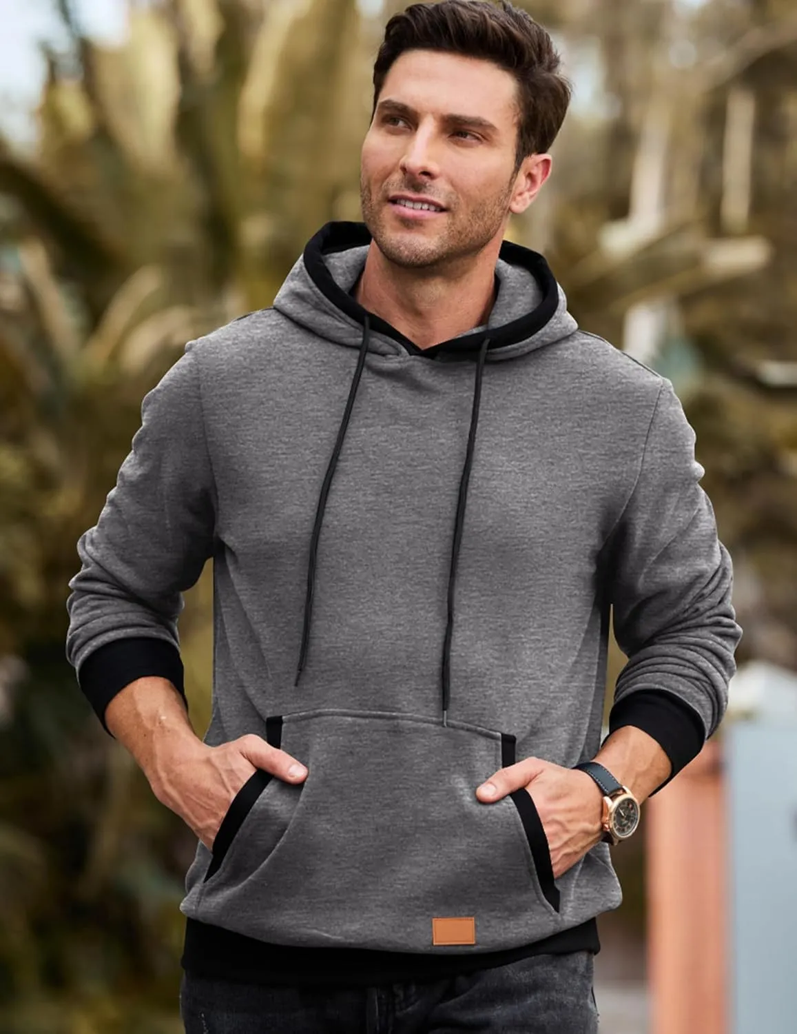JMIERR Men's Cotton Casual Hoodies Sweatshirts Fashion Long Sleeve Drawstring Fleece Pullover Hoodie with Pockets