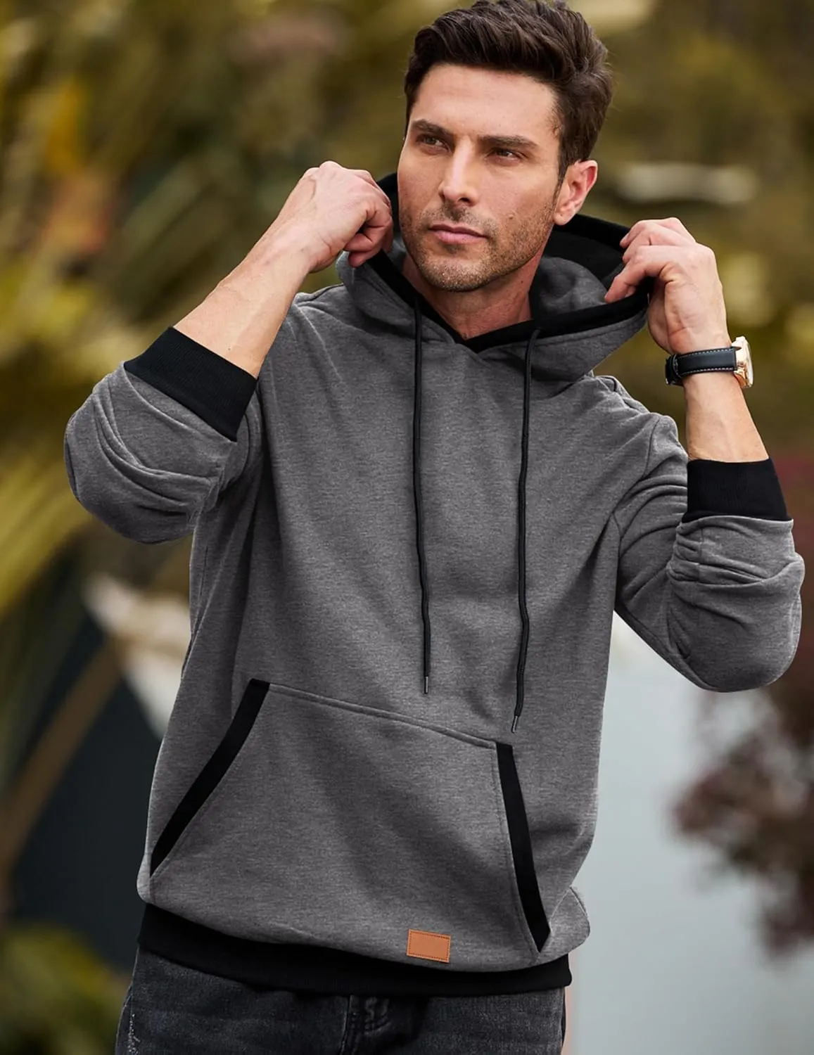 JMIERR Men's Cotton Casual Hoodies Sweatshirts Fashion Long Sleeve Drawstring Fleece Pullover Hoodie with Pockets