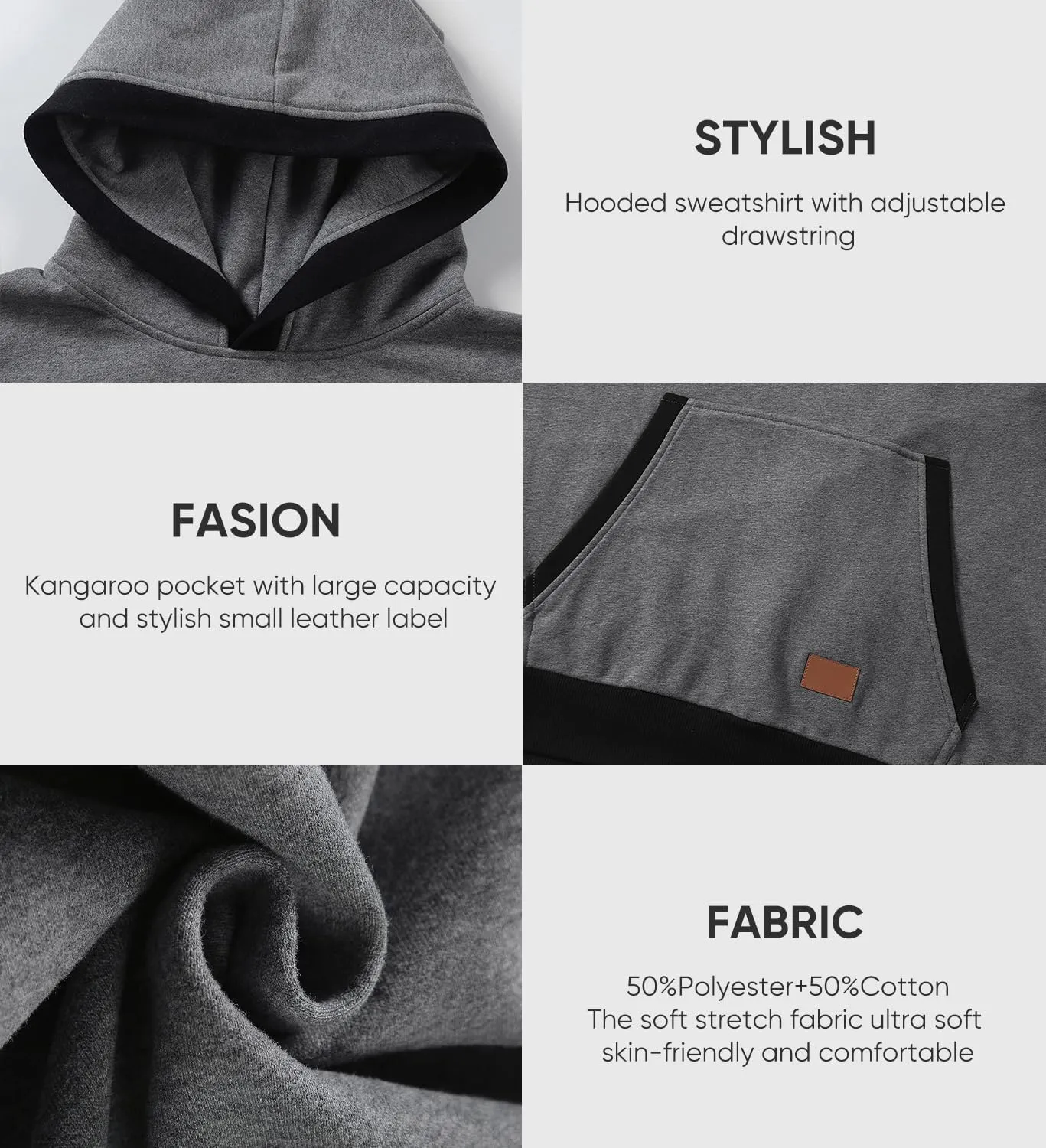 JMIERR Men's Cotton Casual Hoodies Sweatshirts Fashion Long Sleeve Drawstring Fleece Pullover Hoodie with Pockets