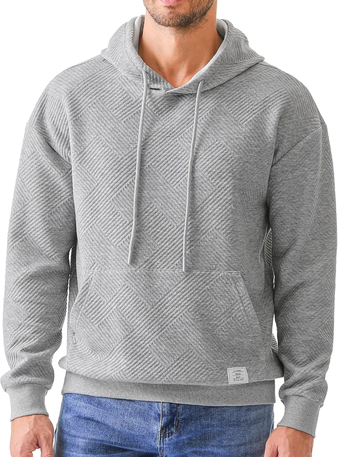 JMIERR Mens Hoodies Sweatshirts Texture Hooded Collar Drawstring Long Sleeve Casual Pullover Shirt