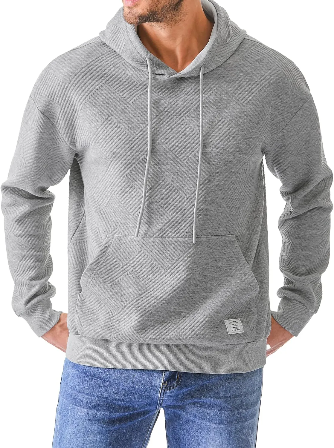JMIERR Mens Hoodies Sweatshirts Texture Hooded Collar Drawstring Long Sleeve Casual Pullover Shirt