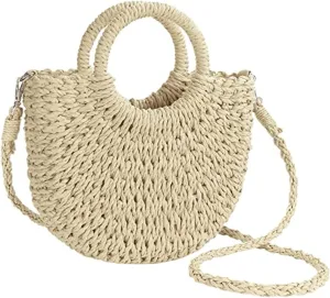 JOLLQUE Straw Beach Bag for Women, Summer Handwoven Tote Bags Purse with Tassel,Top Handle Straw Handbag Clutch