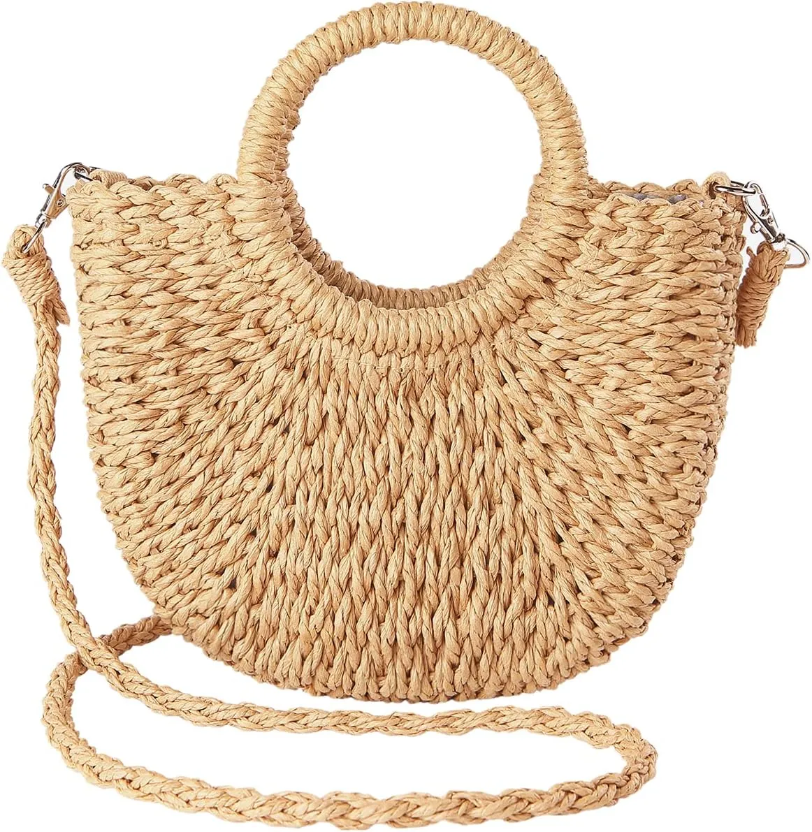 JOLLQUE Straw Beach Bag for Women, Summer Handwoven Tote Bags Purse with Tassel,Top Handle Straw Handbag Clutch