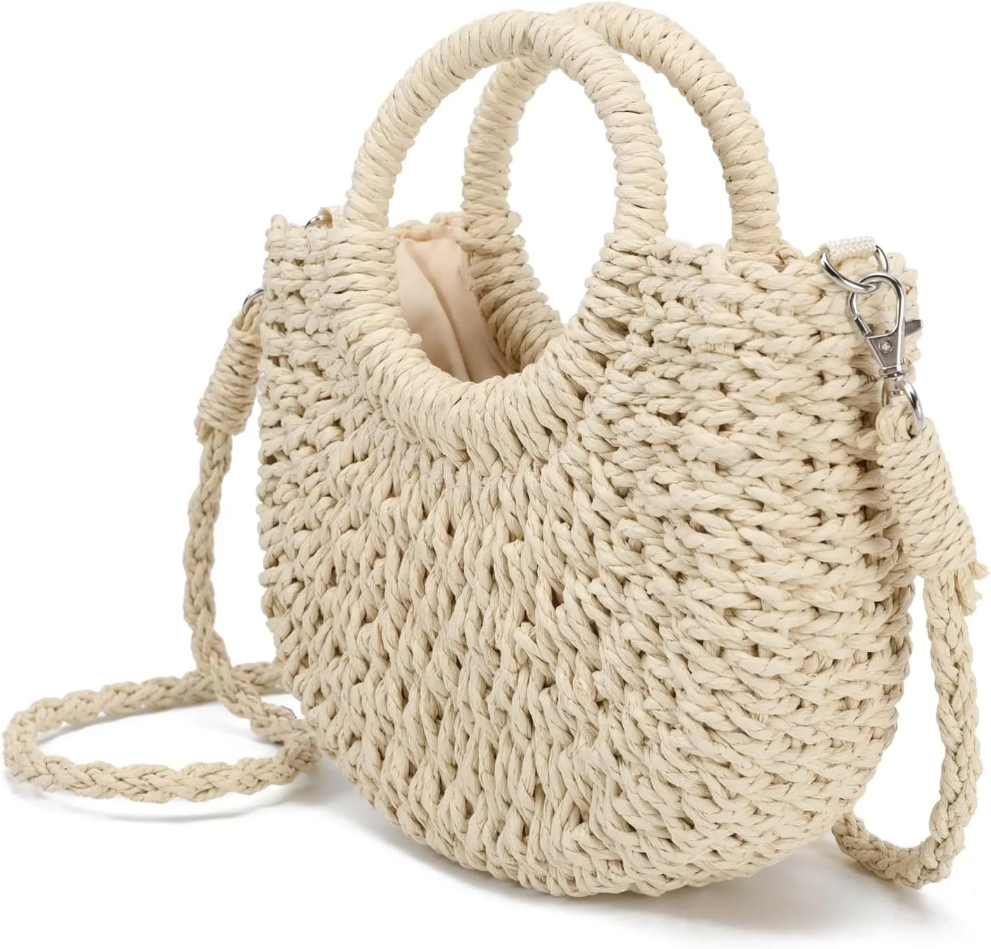 JOLLQUE Straw Beach Bag for Women, Summer Handwoven Tote Bags Purse with Tassel,Top Handle Straw Handbag Clutch