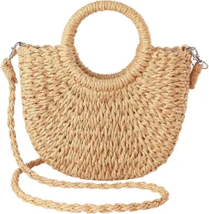 JOLLQUE Straw Beach Bag for Women, Summer Handwoven Tote Bags Purse with Tassel,Top Handle Straw Handbag Clutch