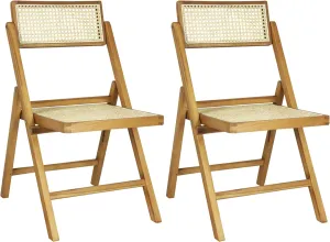 JONATHAN Y FLD1000A-SET2 Theo Mid-Century Vintage Wood Rattan Folding Chair with Adjustable Back Modern, Traditional, Bohemian, Classic, Scandinavian, Minimalist, Light Brown (Set of 2)