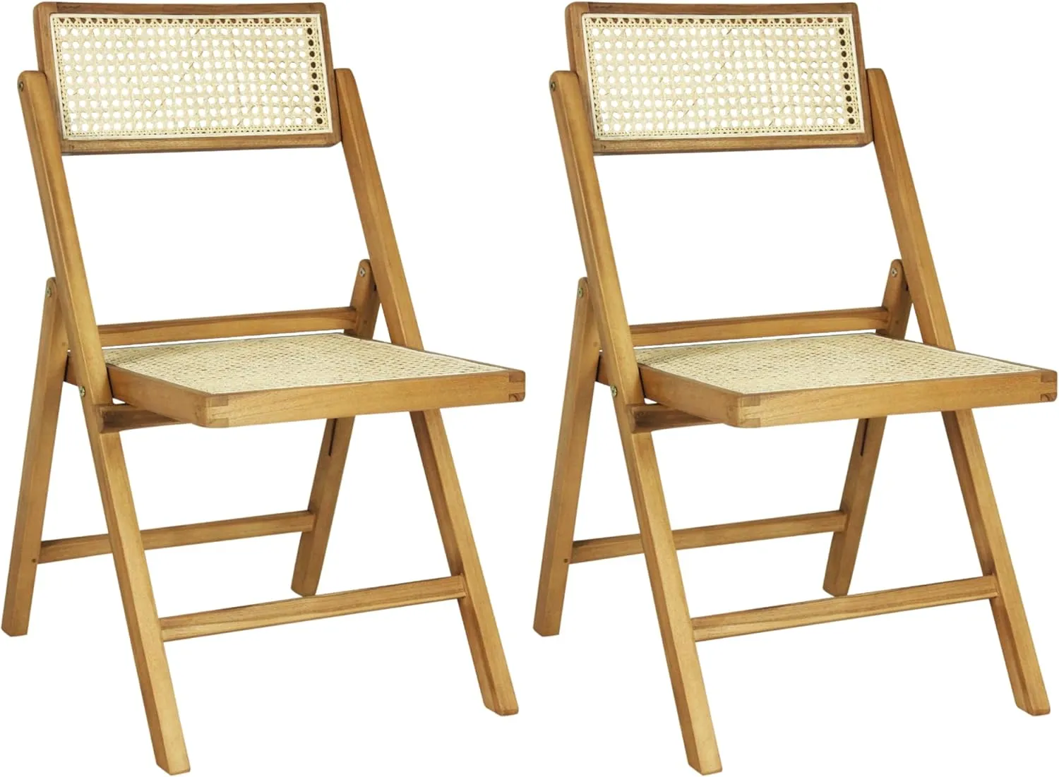 JONATHAN Y FLD1000A-SET2 Theo Mid-Century Vintage Wood Rattan Folding Chair with Adjustable Back Modern, Traditional, Bohemian, Classic, Scandinavian, Minimalist, Light Brown (Set of 2)