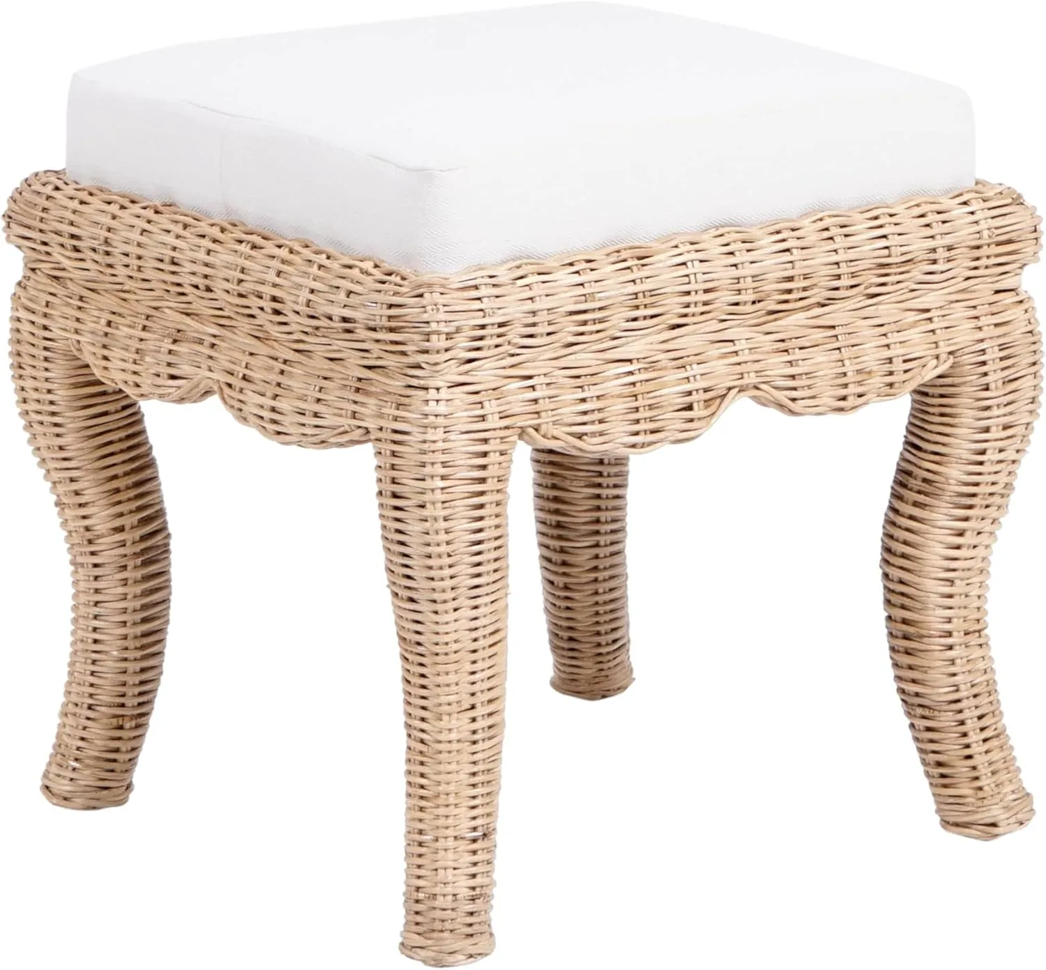 JONATHAN Y VSL1000A Rowan 19.7" Bohemian Designer Woven Rattan/Wood Vanity Stool, White Cushion with Natural Frame, for Living Room, Bedroom, Entryway, Foyer