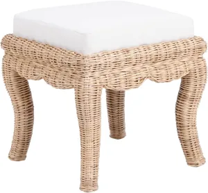 JONATHAN Y VSL1000A Rowan 19.7" Bohemian Designer Woven Rattan/Wood Vanity Stool, White Cushion with Natural Frame, for Living Room, Bedroom, Entryway, Foyer