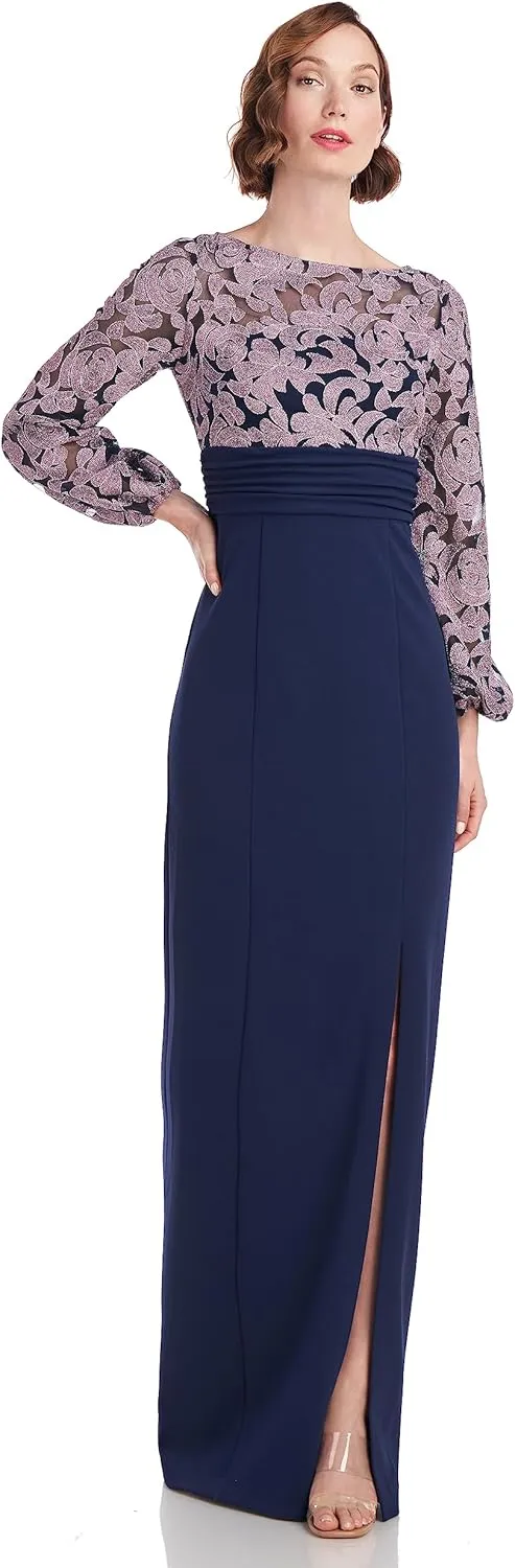 JS Collections Women's Sheila Illusion Column Gown