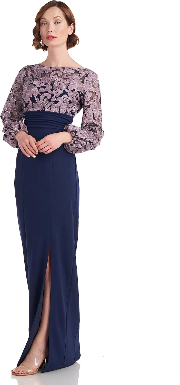JS Collections Women's Sheila Illusion Column Gown