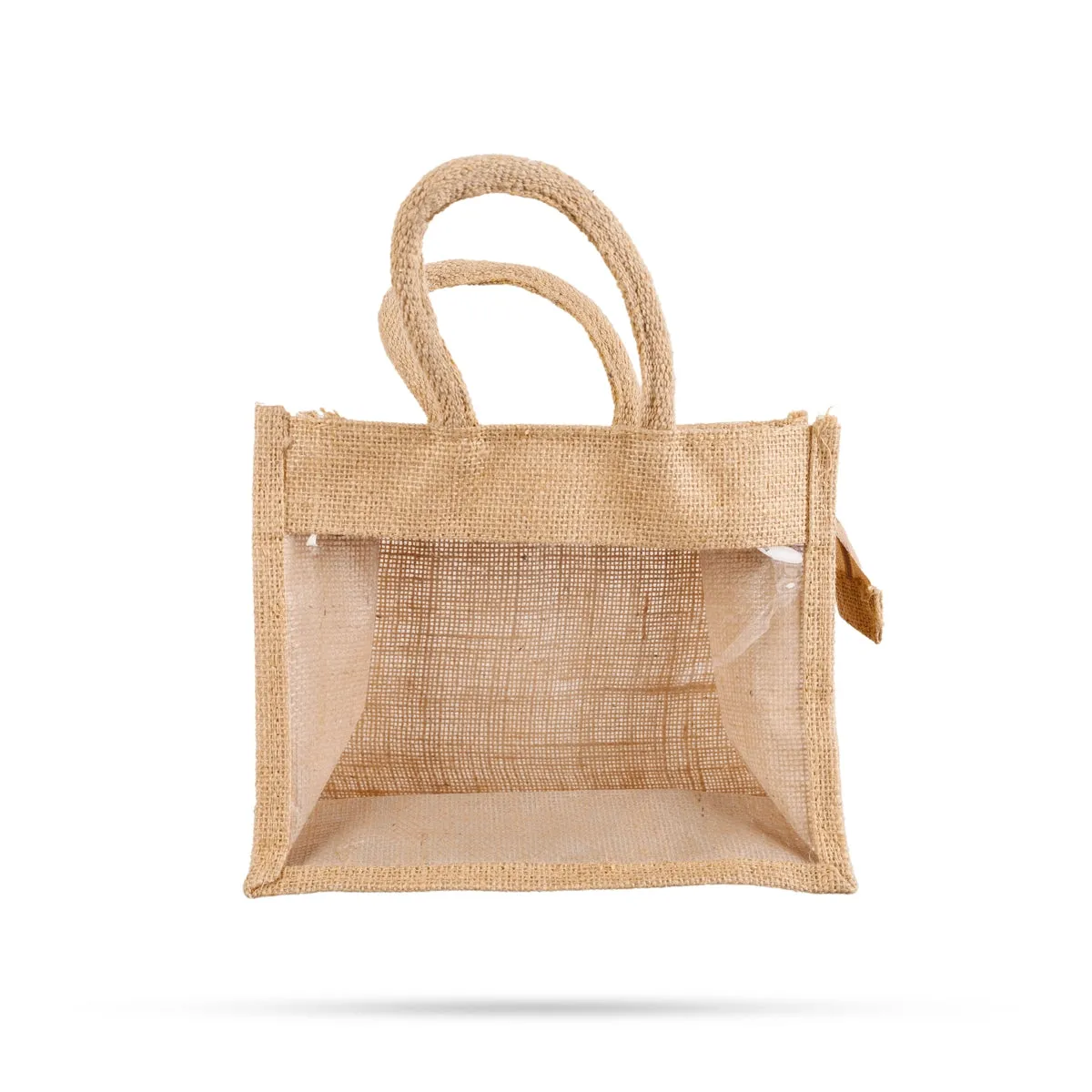 Jute Bag With Zip - 8 x 10 Inches | Transparent Cover Gift Bag/ Jute Handbag/ Jute Carry Bag for Return Gift