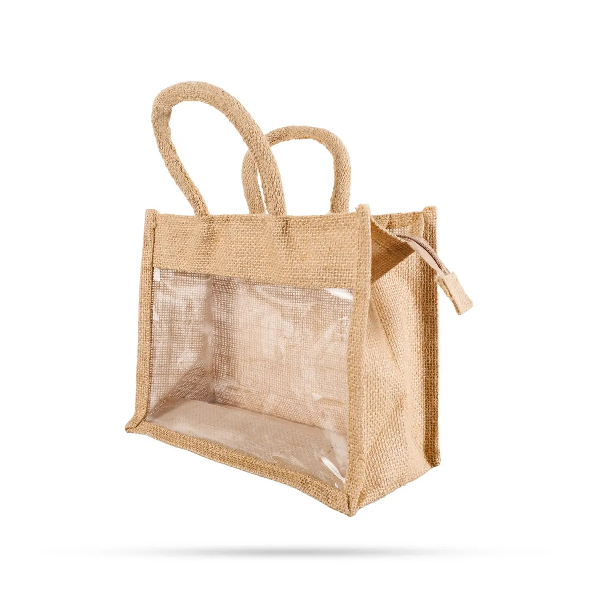Jute Bag With Zip - 8 x 10 Inches | Transparent Cover Gift Bag/ Jute Handbag/ Jute Carry Bag for Return Gift