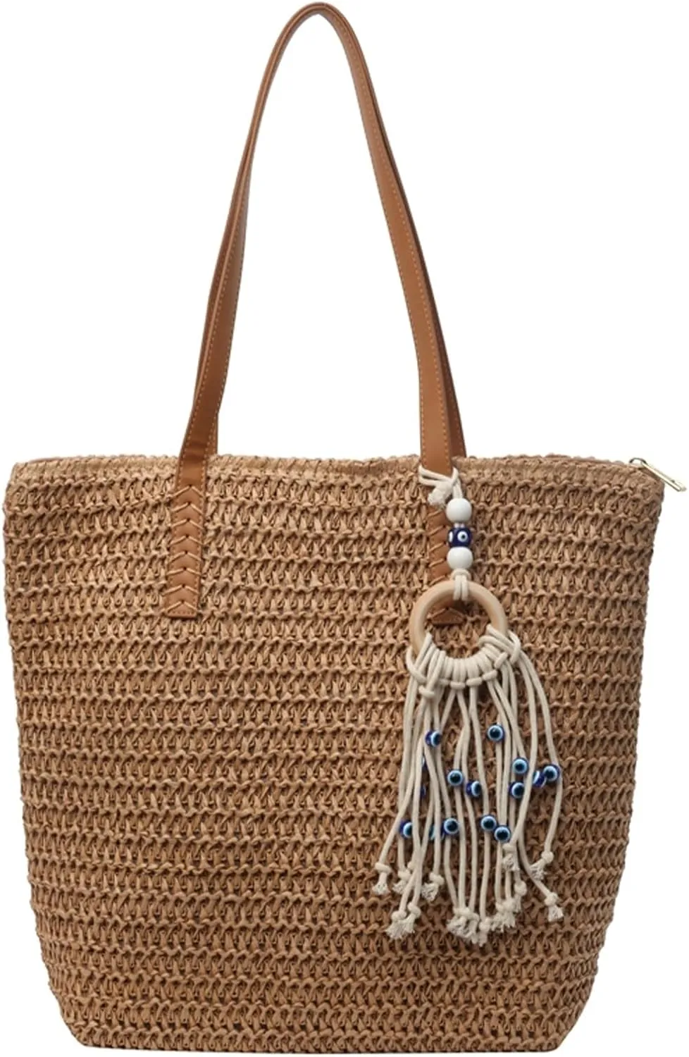 KARRESLY Straw Beach Bag for Women Woven Structured Tote Bag Summer Large Rattan bag