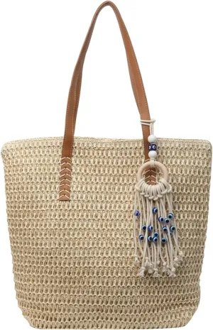 KARRESLY Straw Beach Bag for Women Woven Structured Tote Bag Summer Large Rattan bag