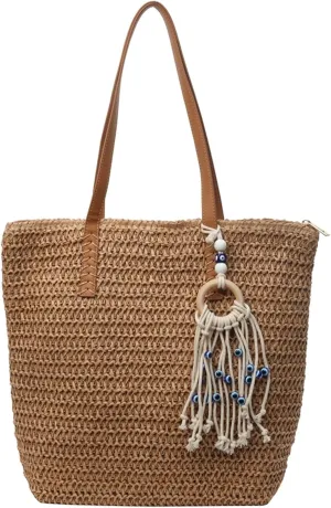 KARRESLY Straw Beach Bag for Women Woven Structured Tote Bag Summer Large Rattan bag