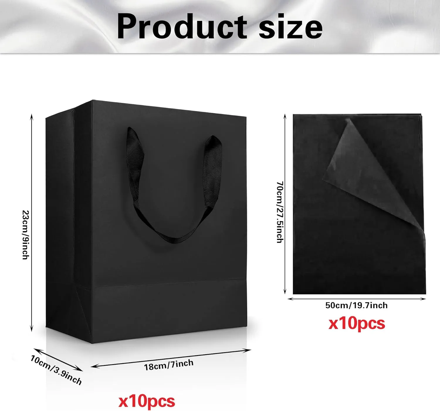 KEEPARTY 10 PCS Black Gift Bags With Handles Black Paper Bags Medium Size for Party Business Wedding Birthday Graduation Fathers Day