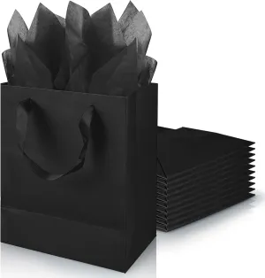 KEEPARTY 10 PCS Black Gift Bags With Handles Black Paper Bags Medium Size for Party Business Wedding Birthday Graduation Fathers Day