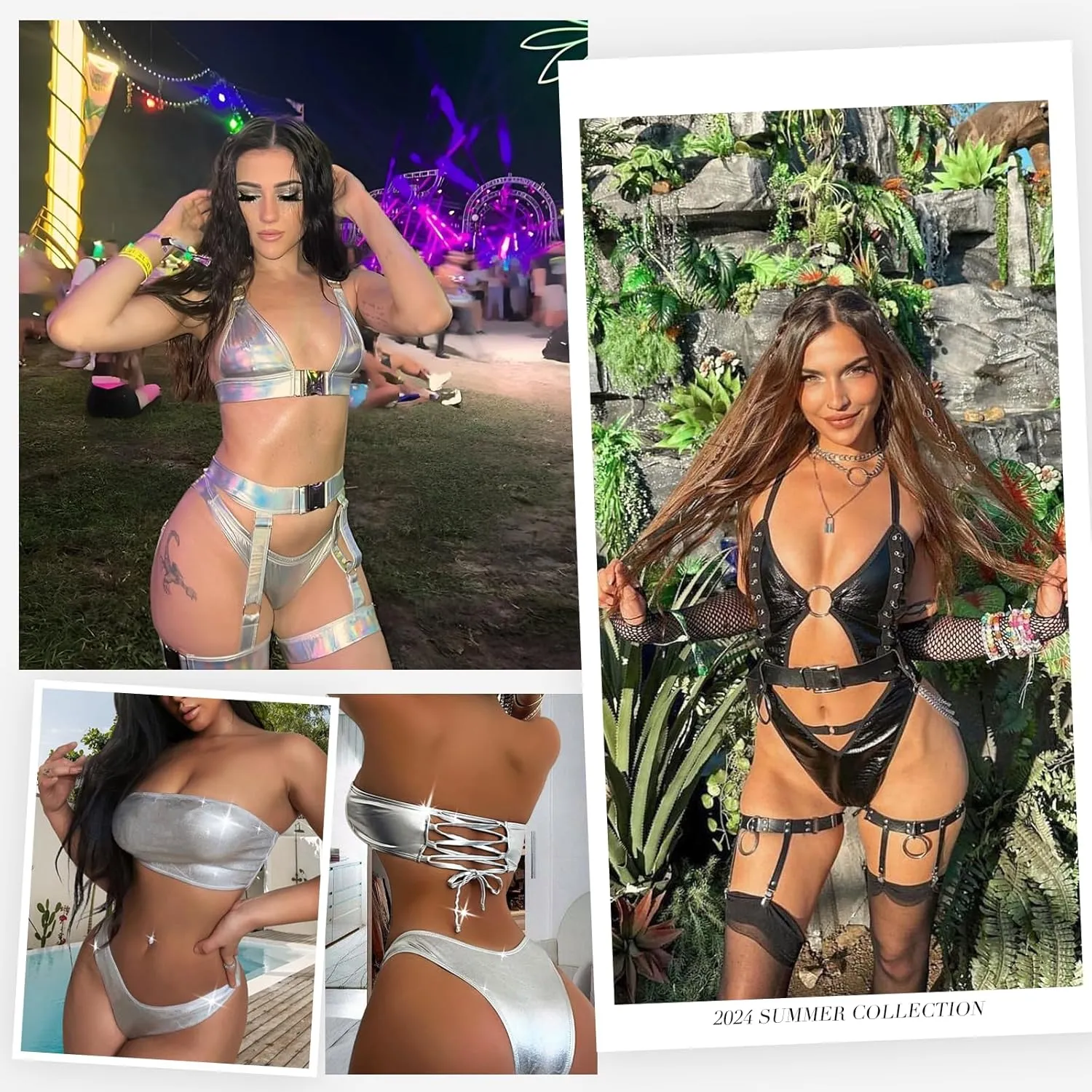 Kepblom Women's Rave Bottoms - Metallic Bikini Bottoms Shiny Low Rise High Cut Cheeky for Festival Clubwear Dance Party