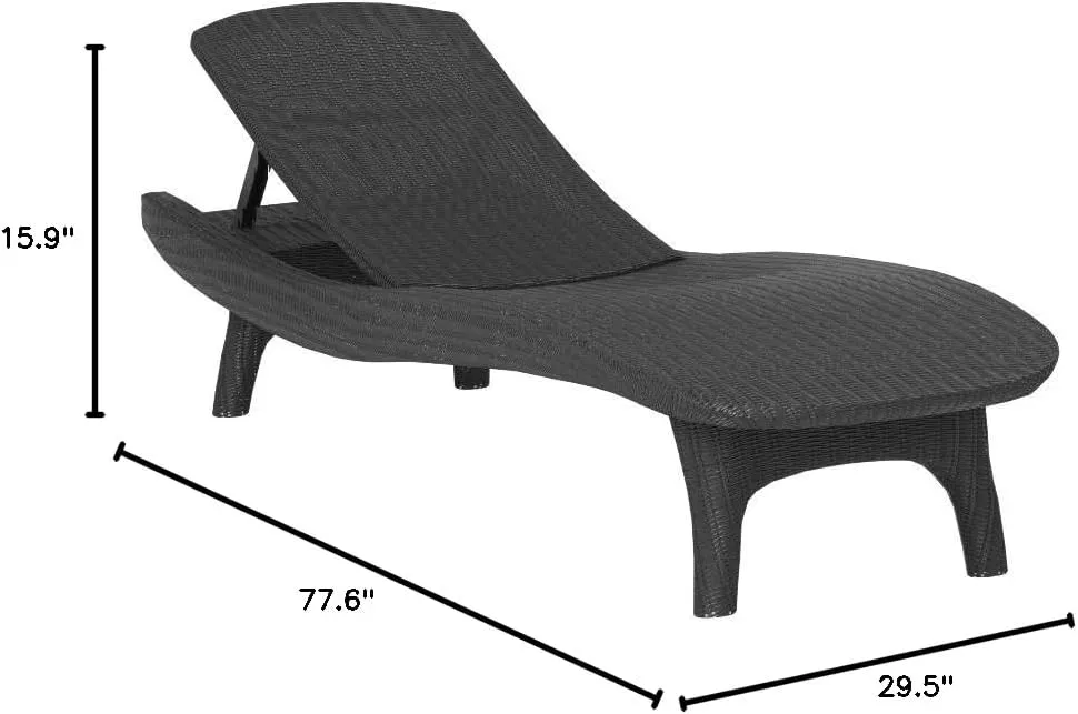 Keter Set of 2 Pacific Sun Lounge Chair Outdoor Chaise Pool Chairs with Resin Rattan Look and Adjustable Back