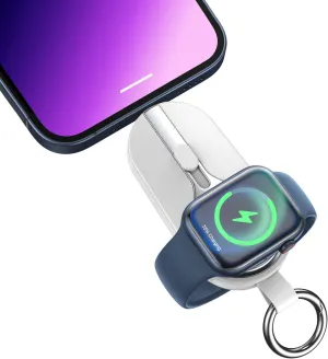 Keychain Portable Charger for iOS,3000mAh Mini Power Bank for Apple Watch,External Charging Wireless Magnetic Battery Pack, Cell Phone Charger,White