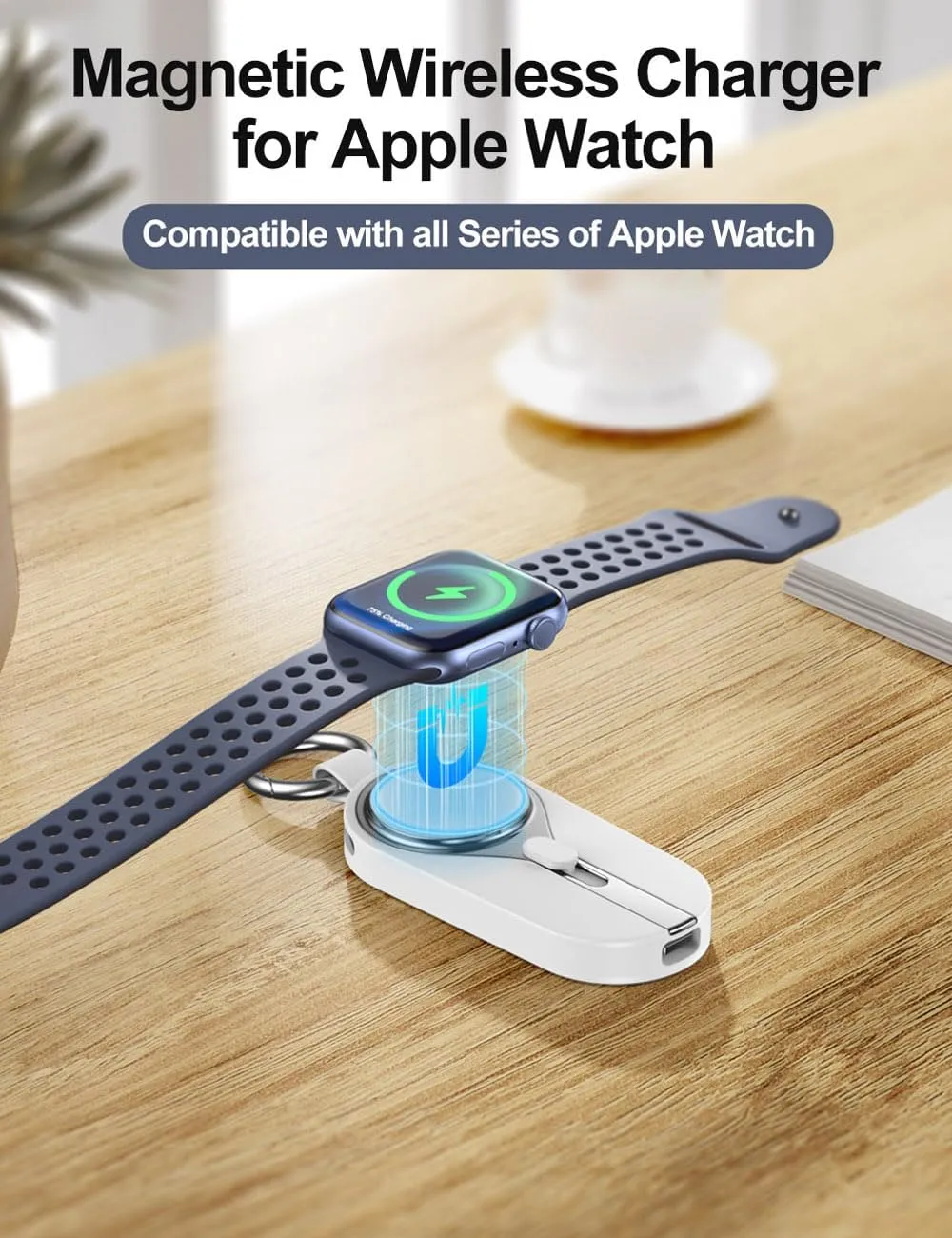 Keychain Portable Charger for iOS,3000mAh Mini Power Bank for Apple Watch,External Charging Wireless Magnetic Battery Pack, Cell Phone Charger,White