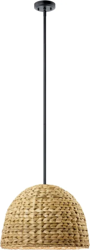 KICHLER Raffiana 14" 1-Light Pendant with Opal Glass in Black for Kitchen, Bar Island, or Breakfast Nook (14" x 18"), 44399BK