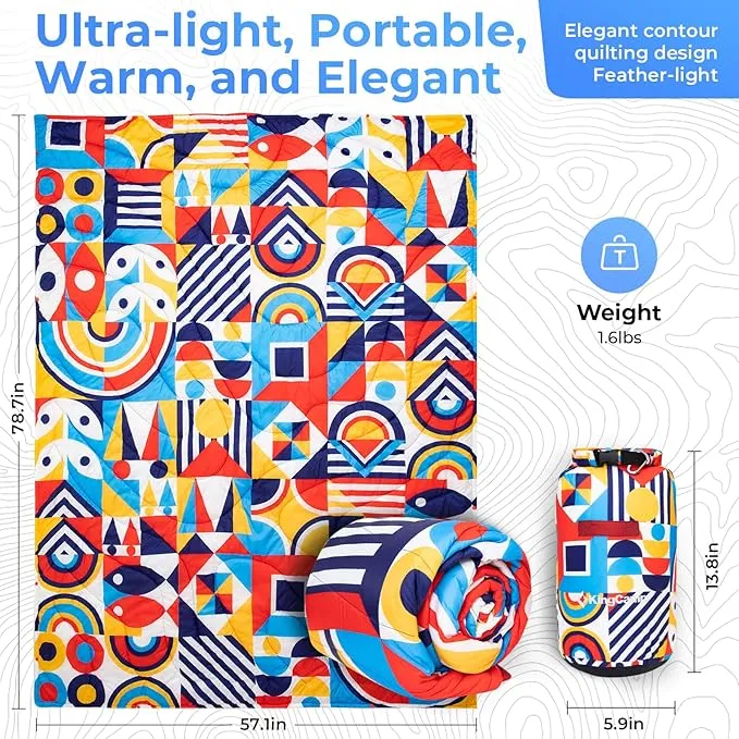 KingCamp Lightweight Camping Blanket - Down Alternative Puffy Printed Camping Quilt - Portable for Travel, Picnic, Hiking, Stadium, Airplane - 79" x 57" (Festival)