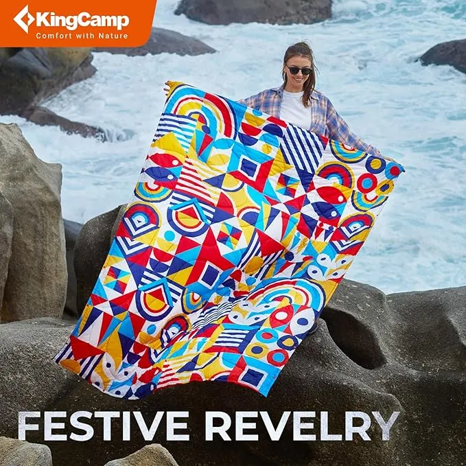 KingCamp Lightweight Camping Blanket - Down Alternative Puffy Printed Camping Quilt - Portable for Travel, Picnic, Hiking, Stadium, Airplane - 79" x 57" (Festival)