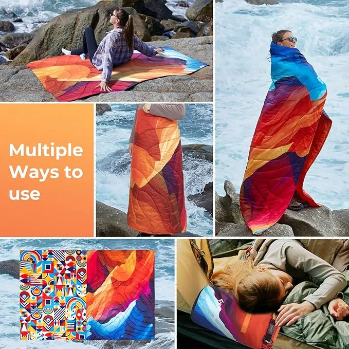 KingCamp Lightweight Camping Blanket - Down Alternative Puffy Printed Camping Quilt - Portable for Travel, Picnic, Hiking, Stadium, Airplane - 79" x 57" (Peak)