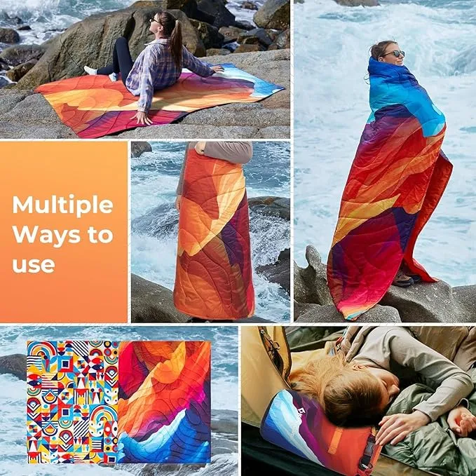 KingCamp Lightweight Camping Blanket - Down Alternative Puffy Printed Camping Quilt - Portable for Travel, Picnic, Hiking, Stadium, Airplane - 79" x 57" (Peak)