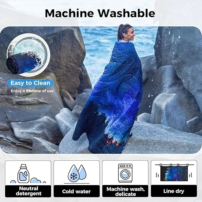 KingCamp Lightweight Camping Blanket - Down Alternative Puffy Printed Camping Quilt - Portable for Travel, Picnic, Hiking, Stadium, Airplane - 79" x 57" (Starrysky)