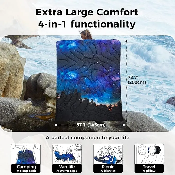 KingCamp Lightweight Camping Blanket - Down Alternative Puffy Printed Camping Quilt - Portable for Travel, Picnic, Hiking, Stadium, Airplane - 79" x 57" (Starrysky)