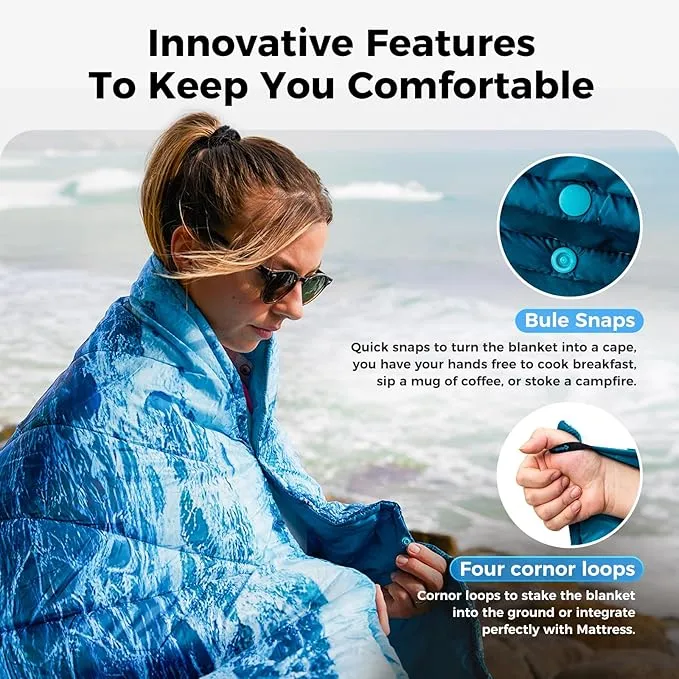 KingCamp Lightweight Camping Blanket - Down Alternative Puffy Printed Camping Quilt - Portable for Travel, Picnic, Hiking, Stadium, Airplane - 79" x 57" (Sunrise)
