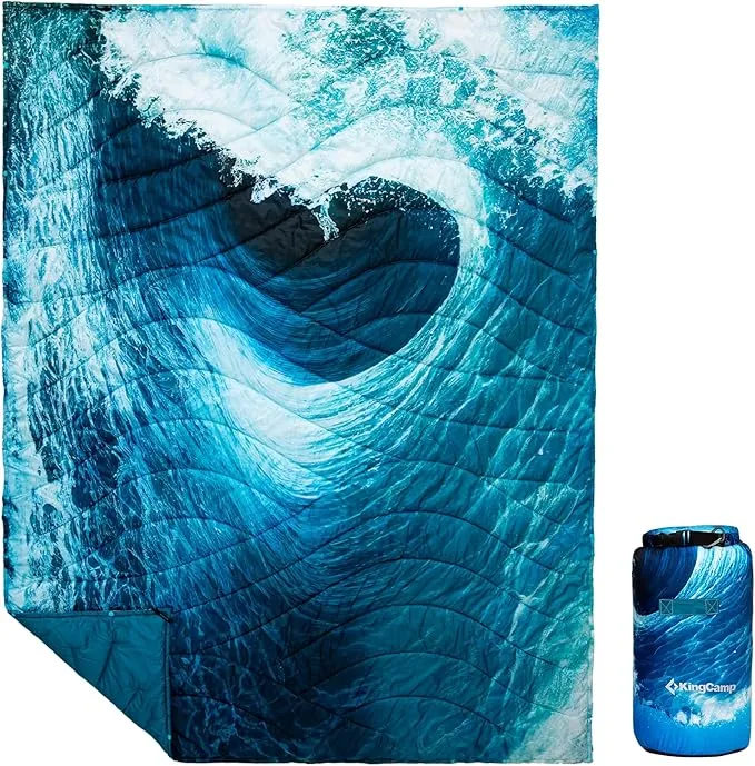 KingCamp Lightweight Camping Blanket - Down Alternative Puffy Printed Camping Quilt - Portable for Travel, Picnic, Hiking, Stadium, Airplane - 79" x 57" (Sunrise)