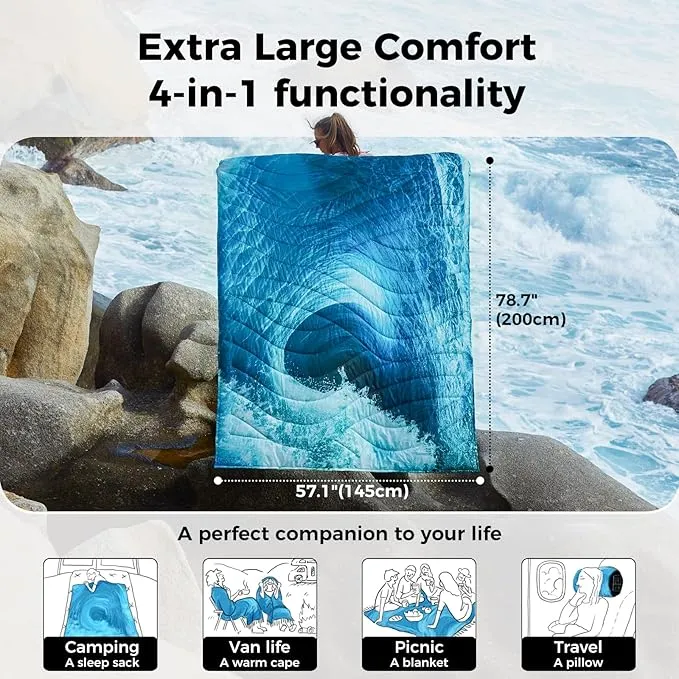 KingCamp Lightweight Camping Blanket - Down Alternative Puffy Printed Camping Quilt - Portable for Travel, Picnic, Hiking, Stadium, Airplane - 79" x 57" (Sunrise)