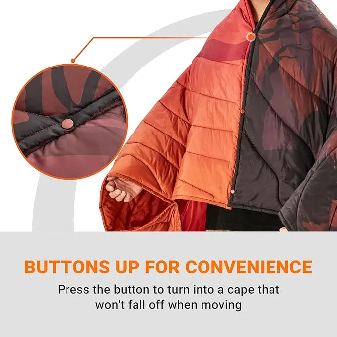 KingCamp Lightweight Camping Blanket - Puffy Printed Warm Camping Quilt with Snap Button - Portable for Travel, Hiking, Stadium, Airplane - 69" x 53" - Rosered